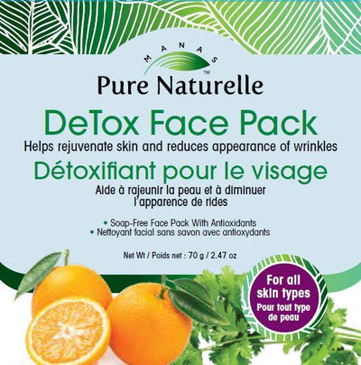 Natural DeTox Face Pack Pure Naturelle 100%: soap free cleanser, reduces dark spots, for all skin types